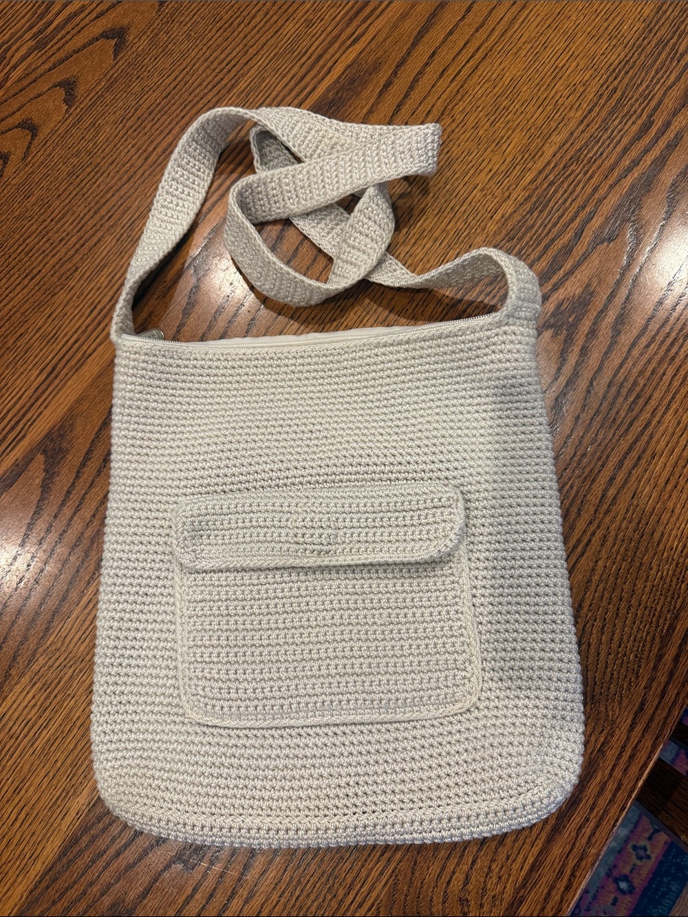 The Sak Cream Crochet Shoulder Bag with Front Pocket